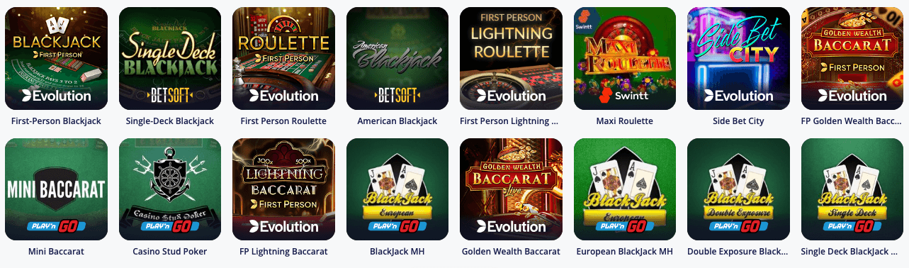 Table game lobby at a casino without Swedish license