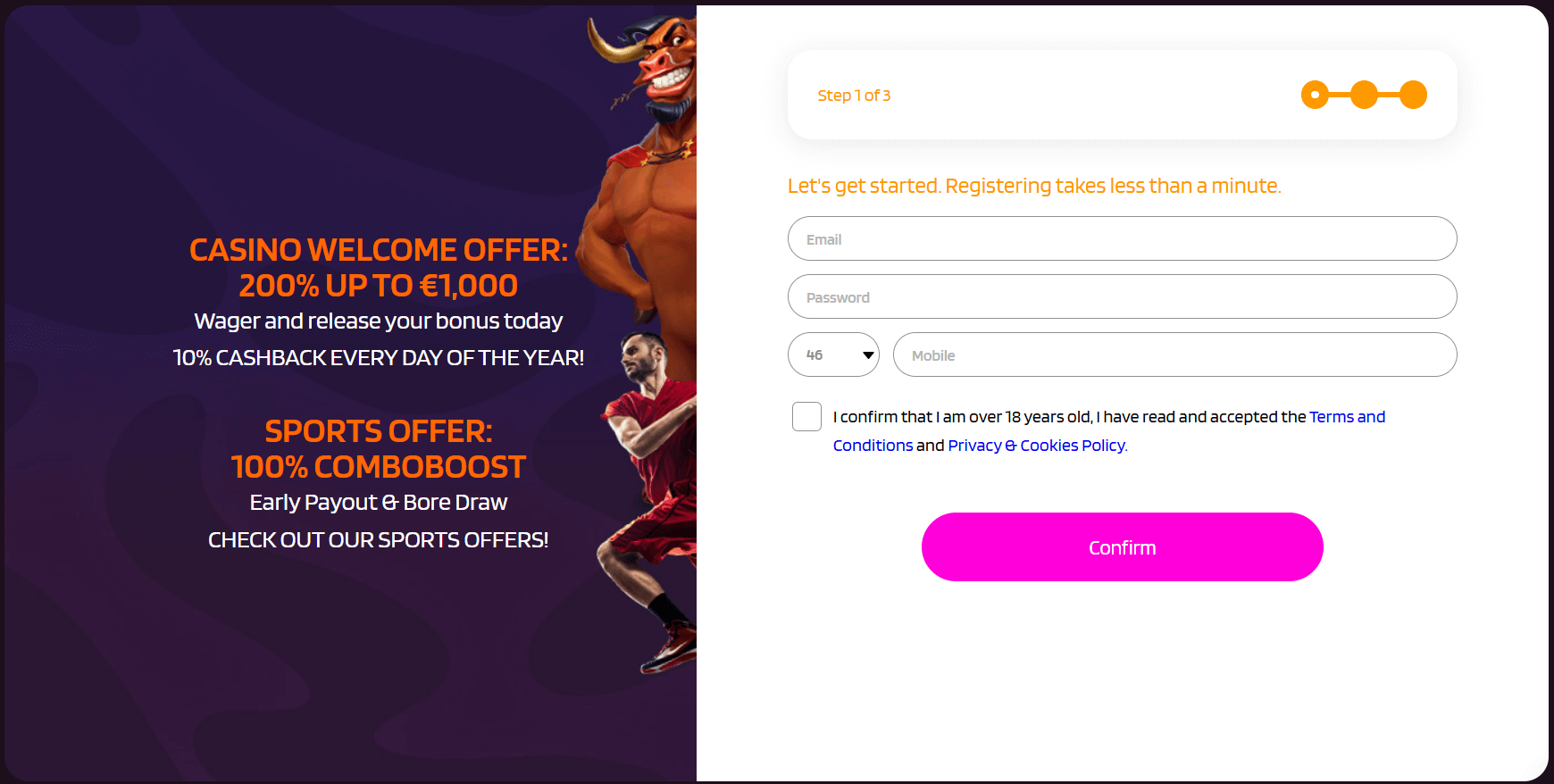 Registreringsprocessen på EU-casinot HappySlots Casino.