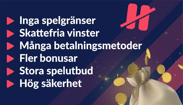 Fördelarna med att spela på ett EU casino: Inga spelgränser, skattefria vinster, många betalningsmetoder, fler bonusar, stora spelutbud och hög säkerhet.